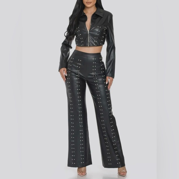 Faux Leather Set with Rhinestone Detail - Picture 1 of 3